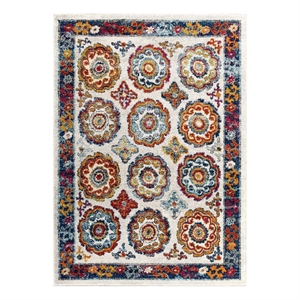 modway entourage odile floral moroccan trellis area rug in ivory/blue/red/orange