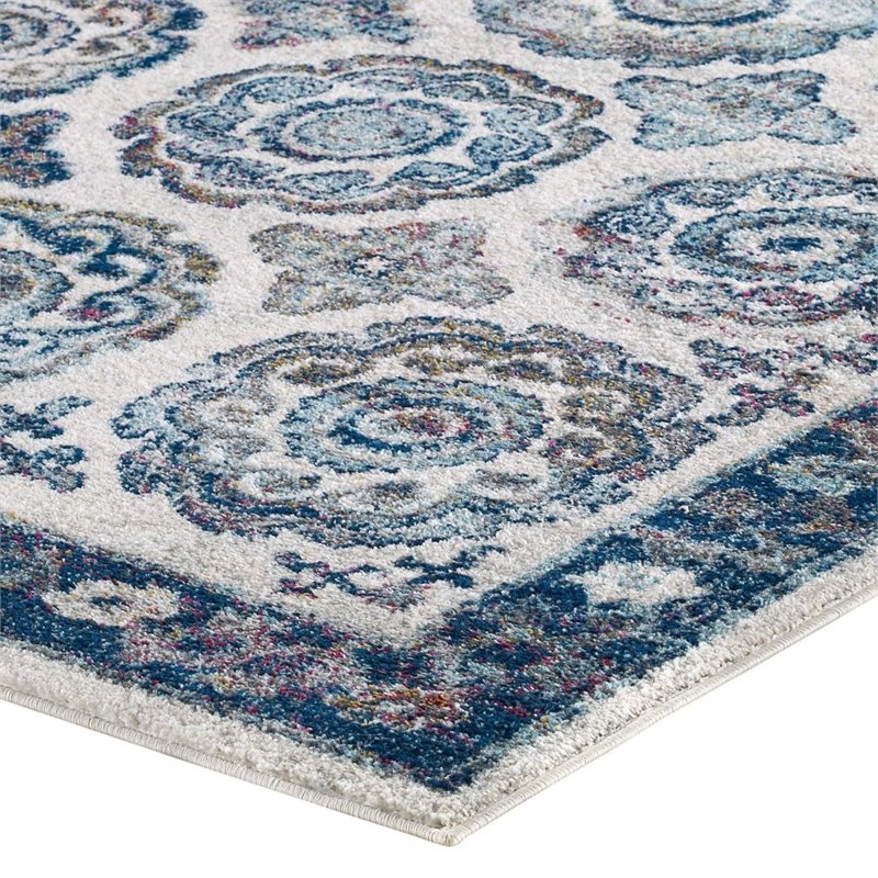 Modway Entourage Odile Floral Moroccan Trellis Area Rug in Ivory and Blue
