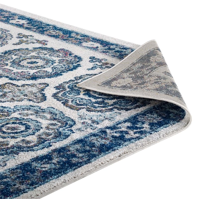 Modway Entourage Odile Floral Moroccan Trellis Area Rug in Ivory and Blue