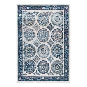 modway entourage odile floral moroccan trellis area rug in ivory and blue