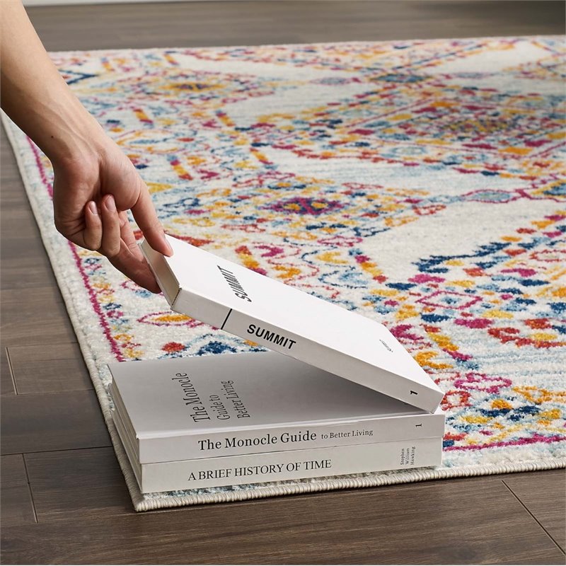 Modway Entourage Khalida Floral Lattice Area Rug in Ivory/Blue/Orange/Yellow/Red