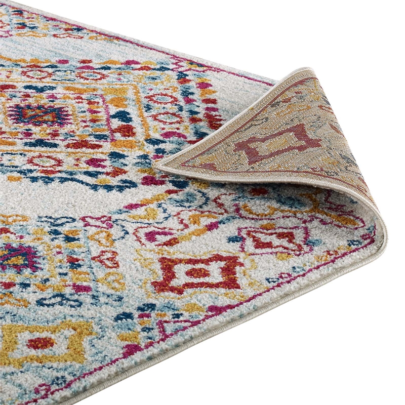 Modway Entourage Khalida Floral Lattice Area Rug in Ivory/Blue/Orange/Yellow/Red