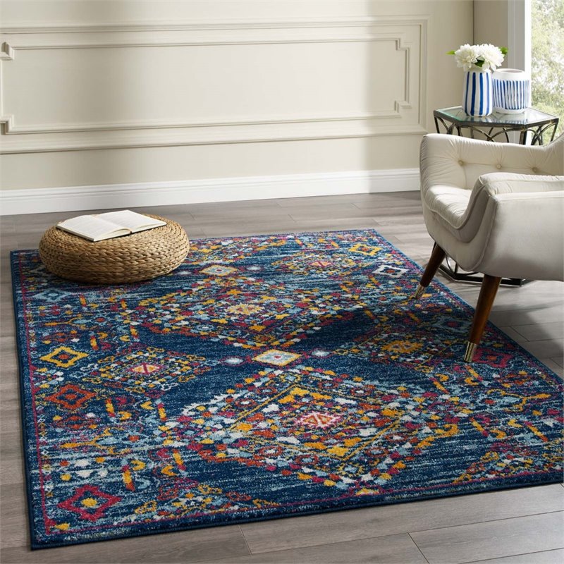 Modway Entourage Khalida Floral Lattice Area Rug in Blue/Orange/Yellow/Red
