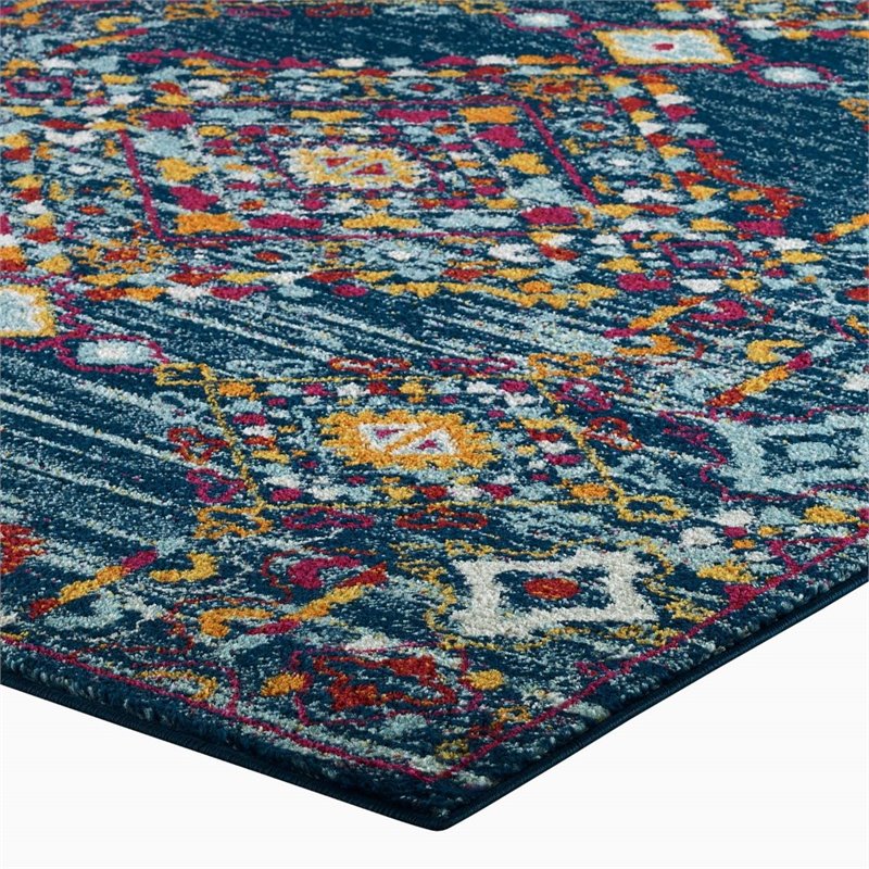 Modway Entourage Khalida Floral Lattice Area Rug in Blue/Orange/Yellow/Red