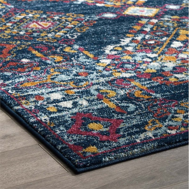 Modway Entourage Khalida Floral Lattice Area Rug in Blue/Orange/Yellow/Red