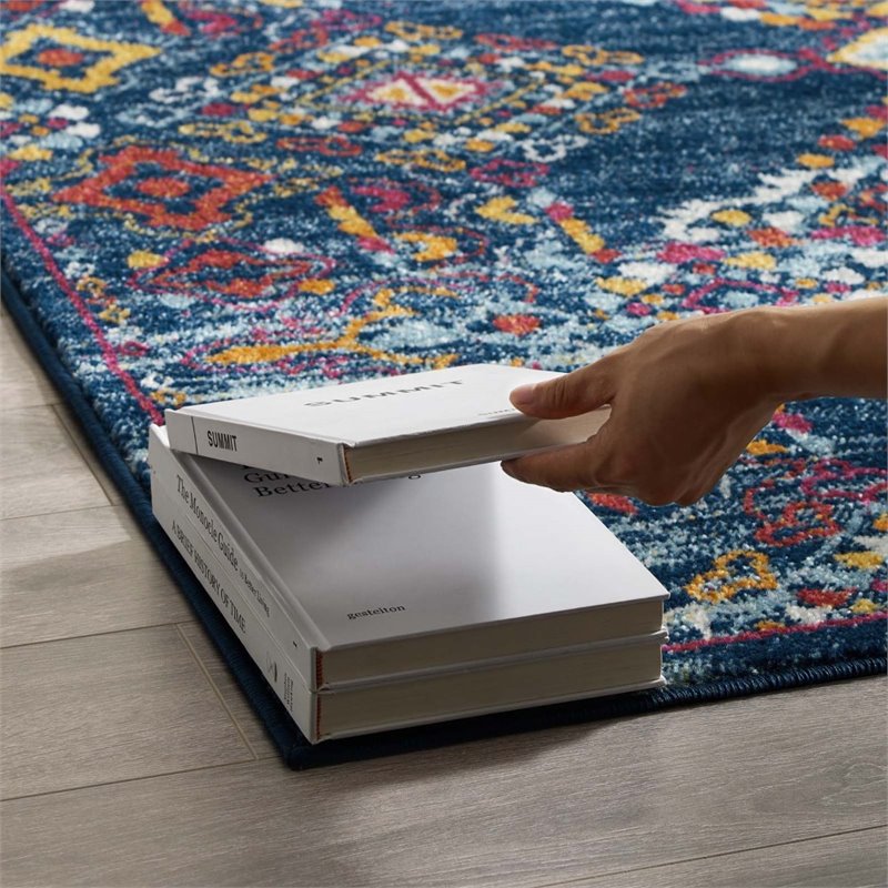 Modway Entourage Khalida Floral Lattice Area Rug in Blue/Orange/Yellow/Red