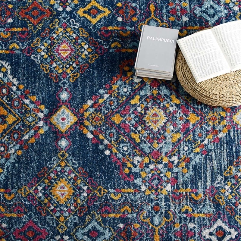 Modway Entourage Khalida Floral Lattice Area Rug in Blue/Orange/Yellow/Red