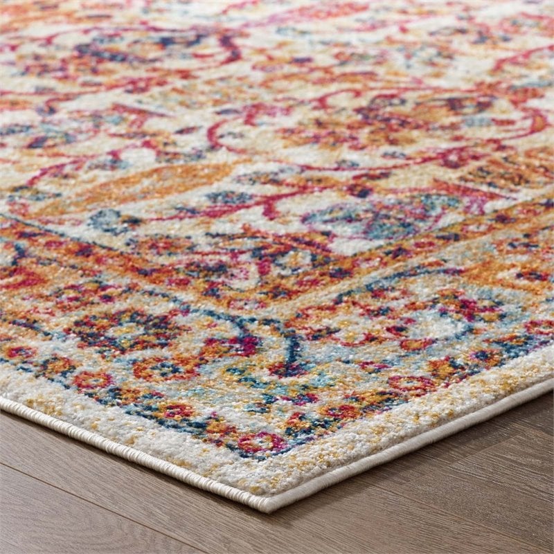 Modway Entourage Jessa Floral Lattice Area Rug in Ivory/Blue/Orange/Yellow/Red