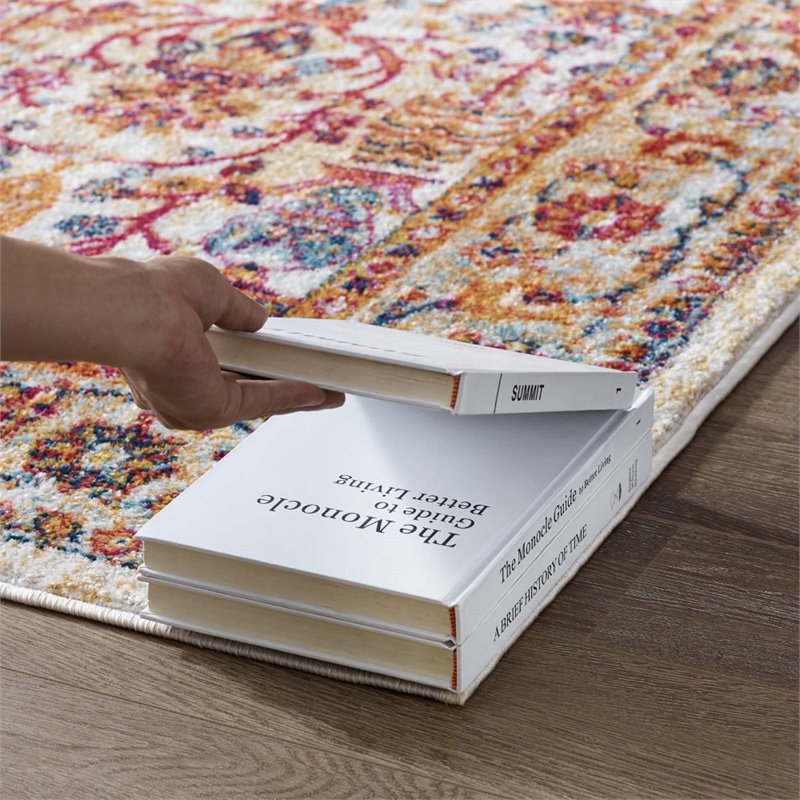 Modway Entourage Jessa Floral Lattice Area Rug in Ivory/Blue/Orange/Yellow/Red