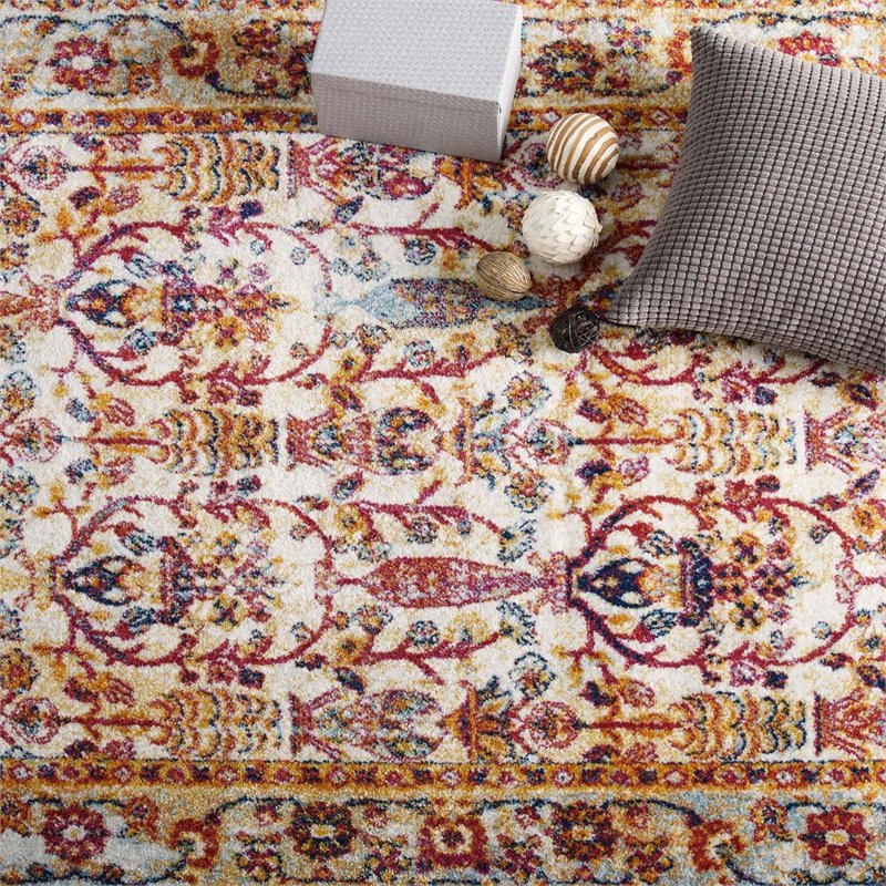 Modway Entourage Jessa Floral Lattice Area Rug in Ivory/Blue/Orange/Yellow/Red