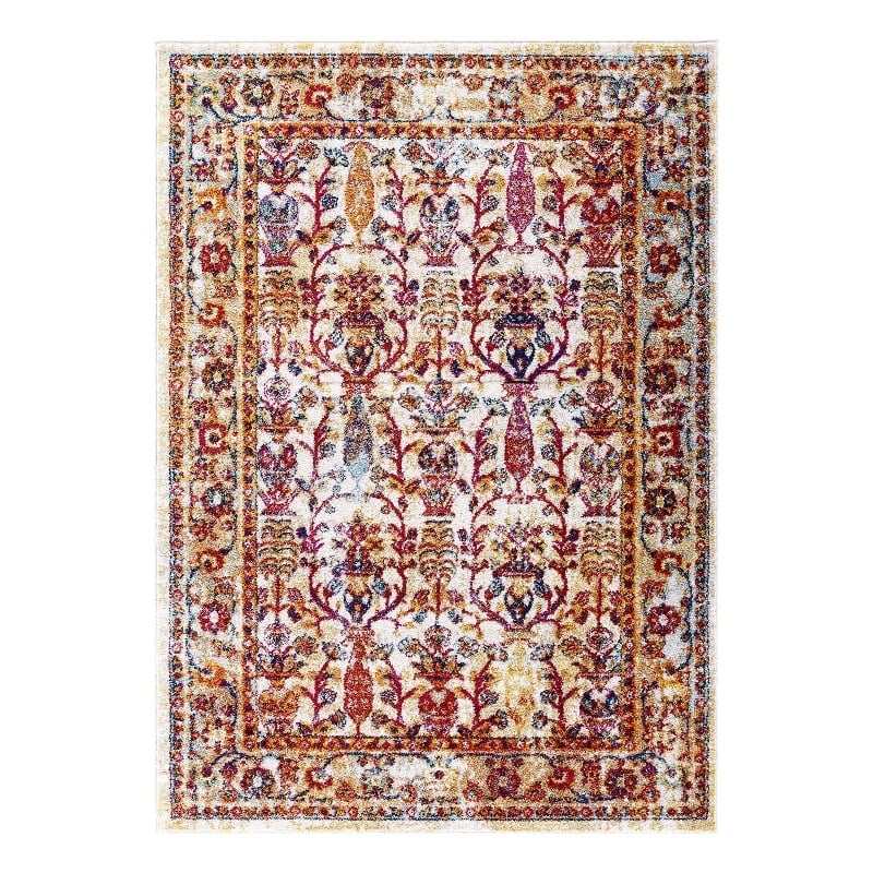 Modway Entourage Jessa Floral Lattice Area Rug in Ivory/Blue/Orange/Yellow/Red