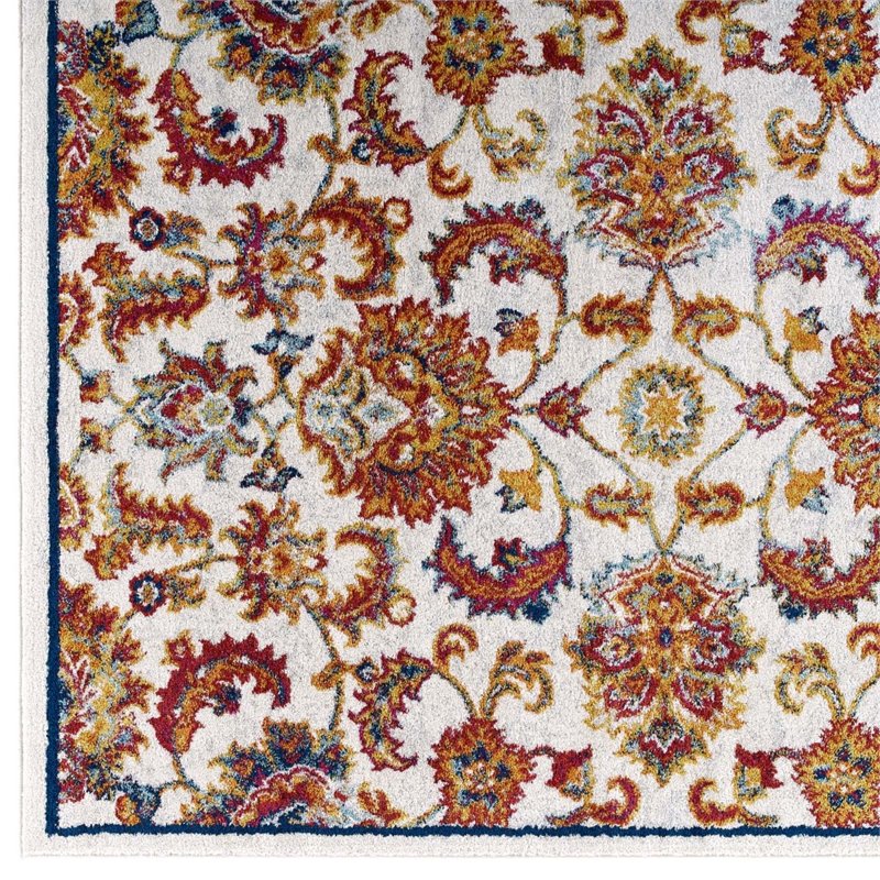Modway Entourage Azami Floral Lattice Area Rug in Ivory/Blue/Orange/Yellow/Red