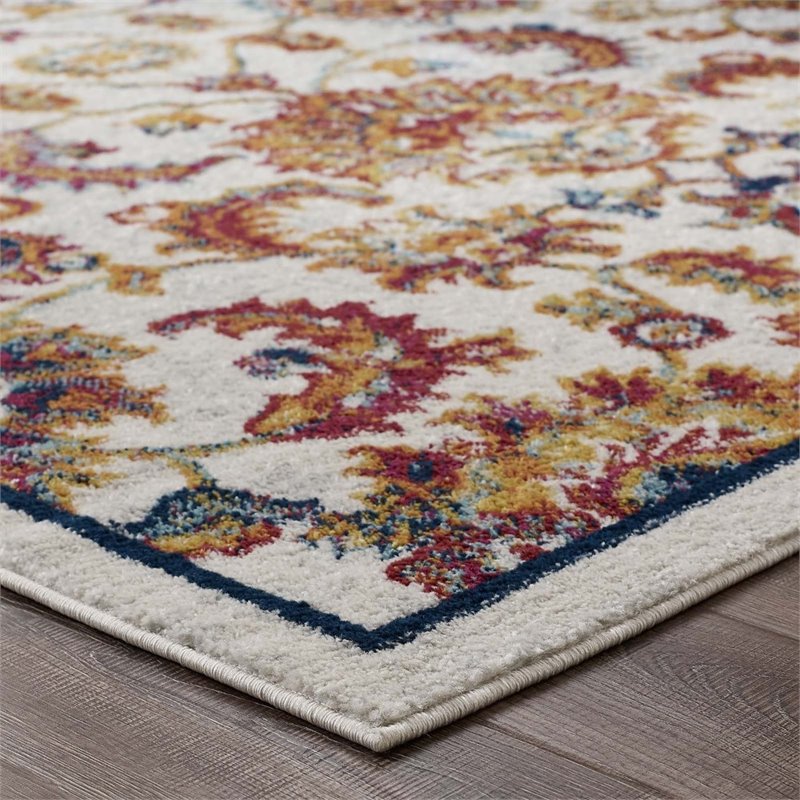 Modway Entourage Azami Floral Lattice Area Rug in Ivory/Blue/Orange/Yellow/Red
