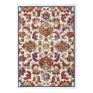 modway entourage azami floral lattice area rug in ivory/blue/orange/yellow/red