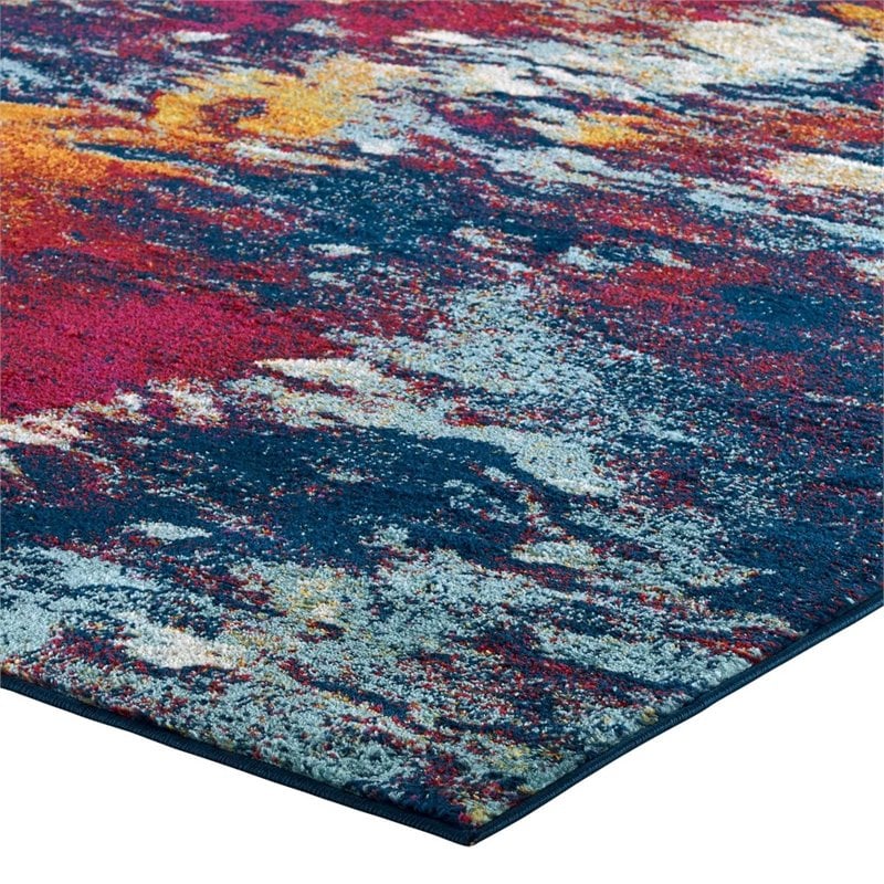 Modway Entourage Foliage Polypropylene Area Rug in Blue/Orange/Yellow/Red