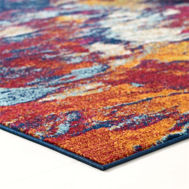 Modway Entourage Foliage Polypropylene Area Rug in Blue/Orange/Yellow/Red