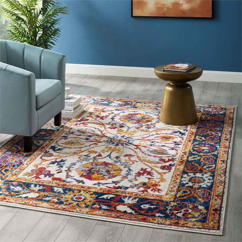 Modway Entourage Samira Vintage Floral Medallion Area Rug in Multi-Color