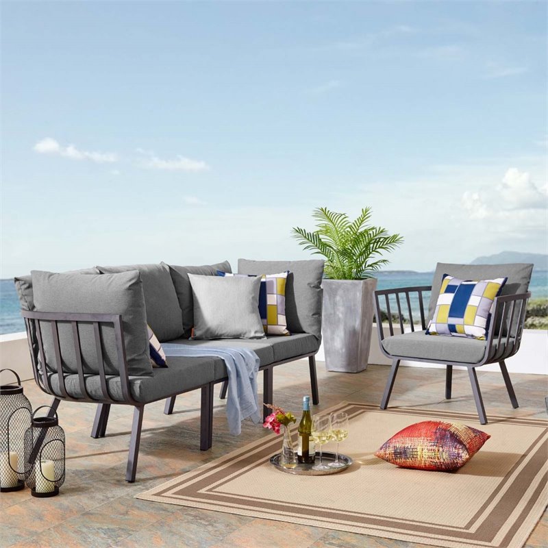 Modway Riverside 4-Piece Outdoor Patio Aluminum Set - Gray/Charcoal