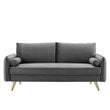 Modway Revive Modern Performance Velvet & Metal Sofa in Gray/Gold
