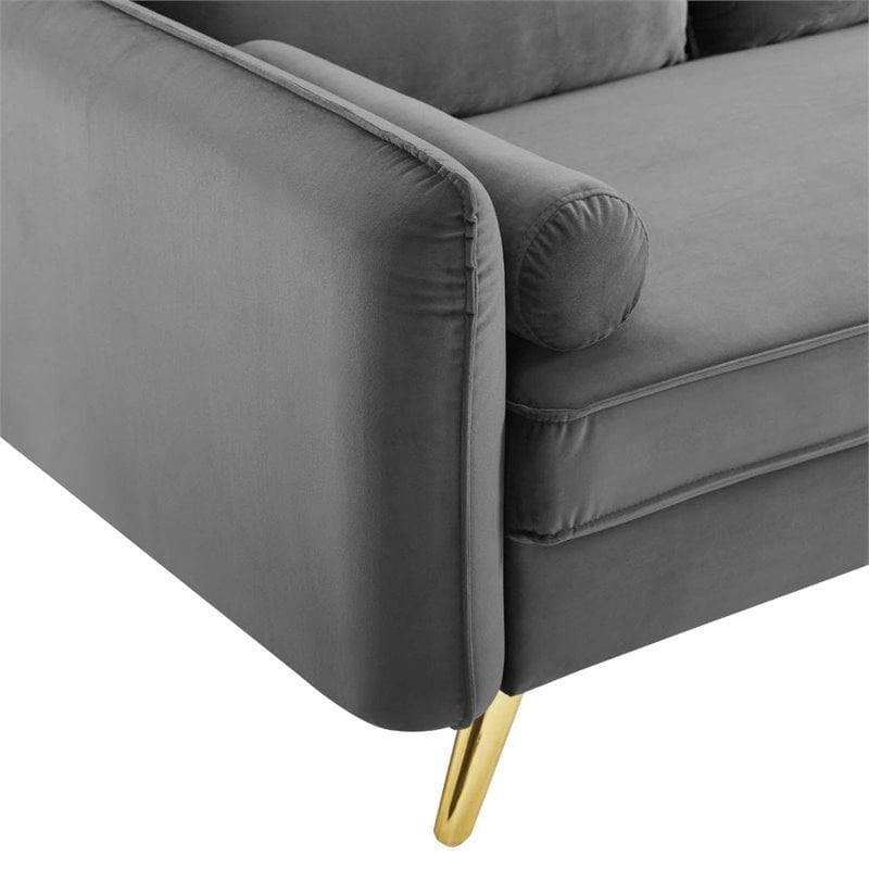 Modway Revive Modern Performance Velvet & Metal Sofa in Gray/Gold