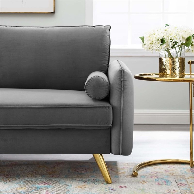 Modway Revive Modern Performance Velvet & Metal Sofa in Gray/Gold