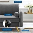 Modway Revive Modern Performance Velvet & Metal Sofa in Gray/Gold
