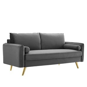 Modway Revive Modern Performance Velvet & Metal Sofa in Gray/Gold