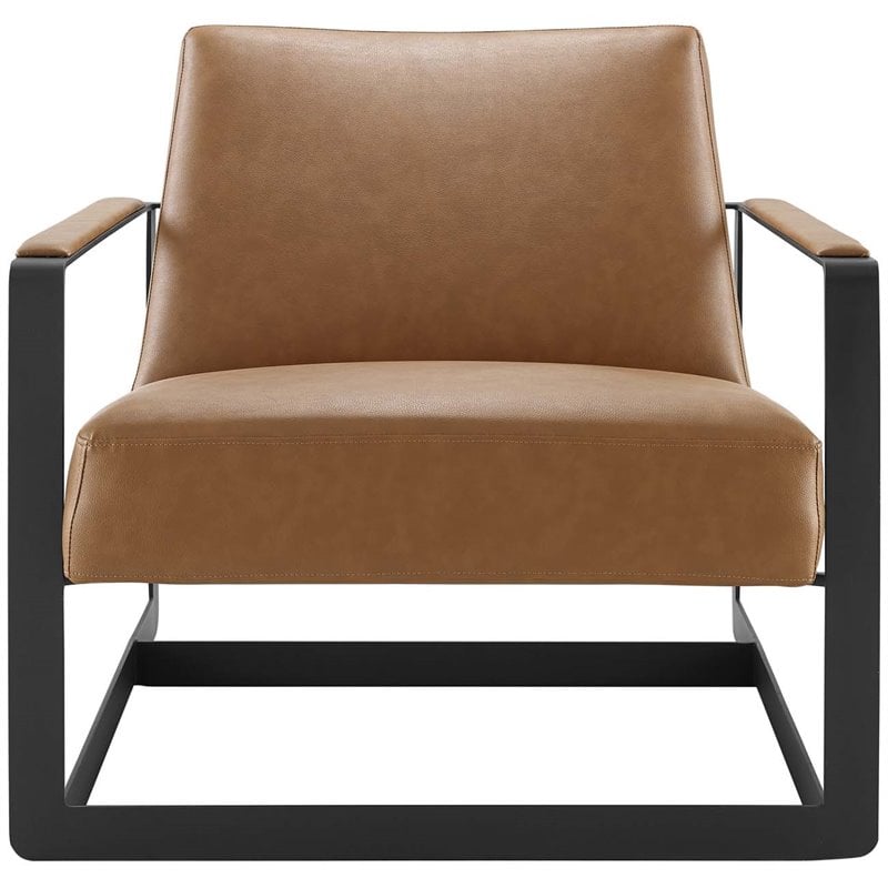 Modway Seg Stainless Steel and Vegan Leather Accent Chair in Tan