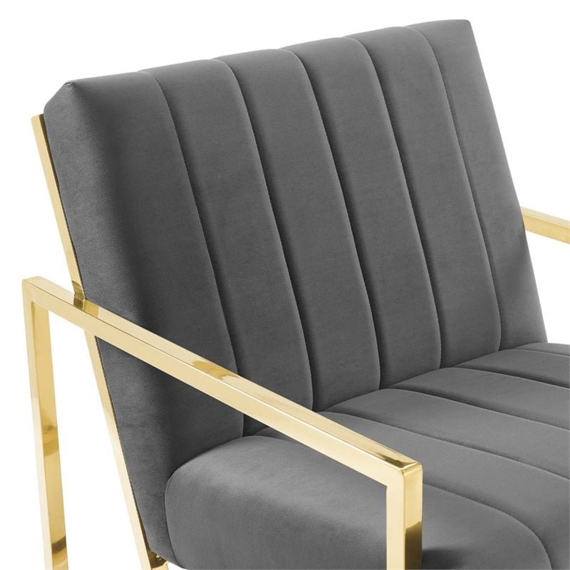 Modway Inspire Channel Tufted Performance Velvet Armchair in Charcoal