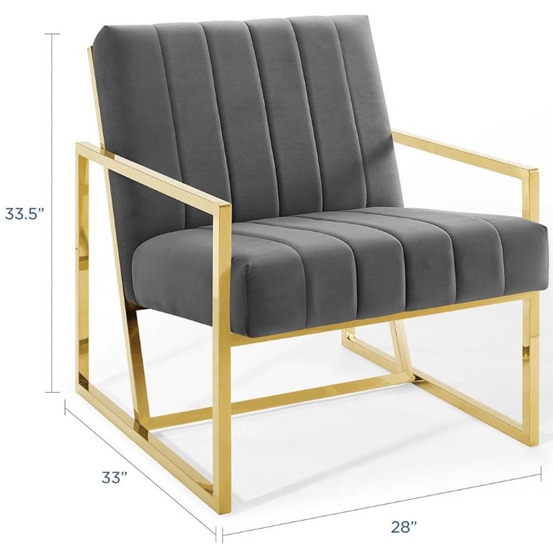Modway Inspire Channel Tufted Performance Velvet Armchair in Charcoal