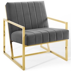 modway inspire channel tufted performance velvet armchair in charcoal