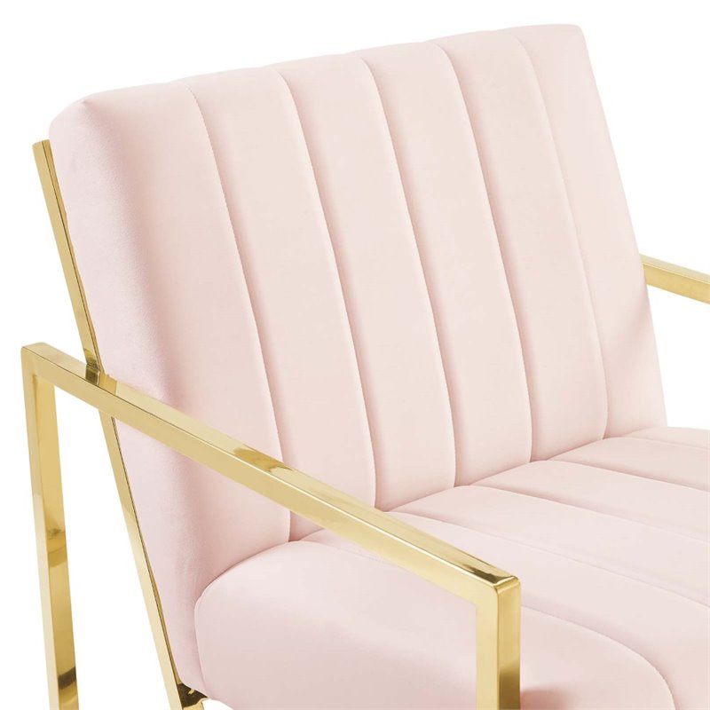 Modway Inspire Channel Tufted Performance Velvet Armchair in Pink