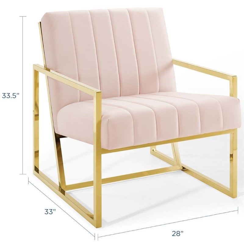 Modway Inspire Channel Tufted Performance Velvet Armchair in Pink