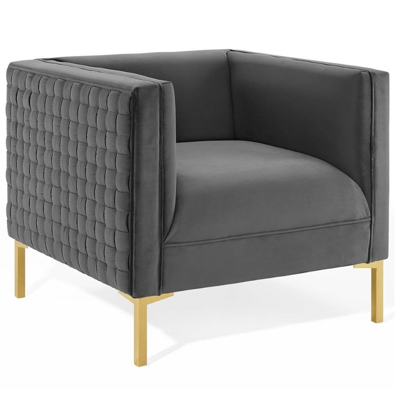 Modway Resonate Performance Velvet Upholstered Arm Chair in Charcoal