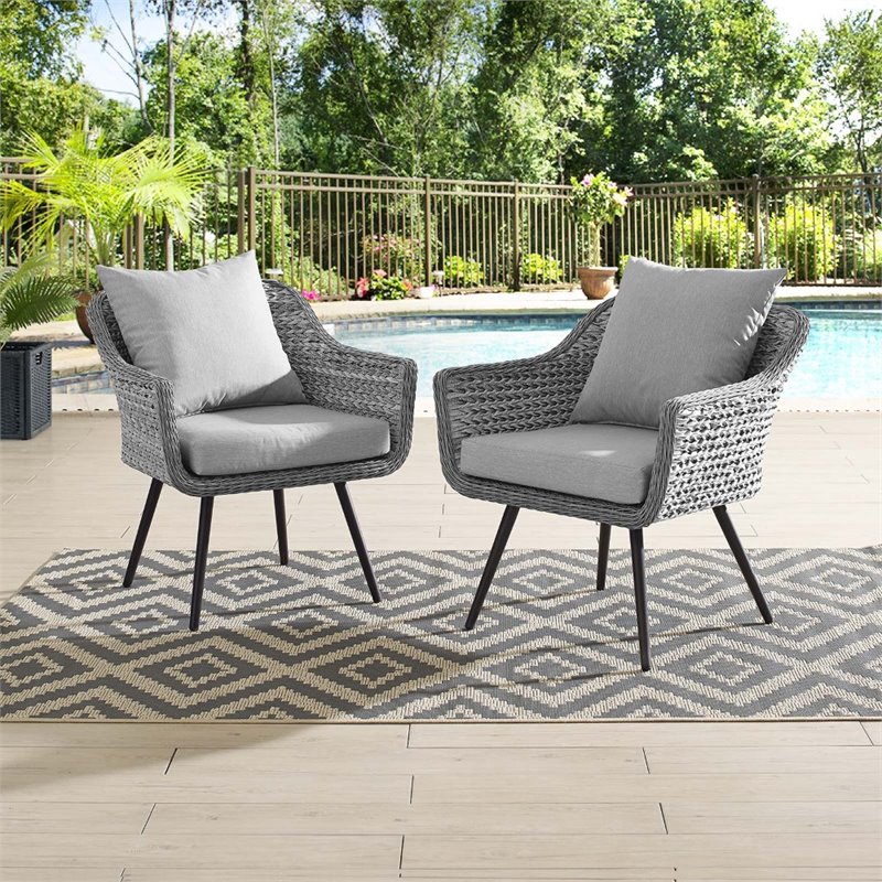 Modway Endeavor Modern Rattan Patio Arm Chair in Gray (Set of 2)