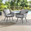 Modway Endeavor Modern Rattan Patio Arm Chair in Gray (Set of 2)