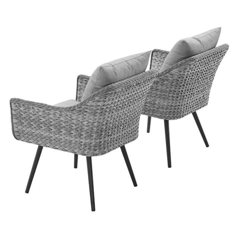 Modway Endeavor Modern Rattan Patio Arm Chair in Gray (Set of 2)