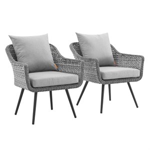 modway endeavor modern rattan patio arm chair in gray (set of 2)