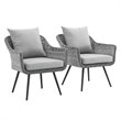 Modway Endeavor Modern Rattan Patio Arm Chair in Gray (Set of 2)