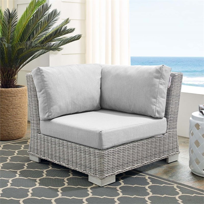 Modway Conway Modern Rattan & Fabric Outdoor Corner Chair in Light Gray