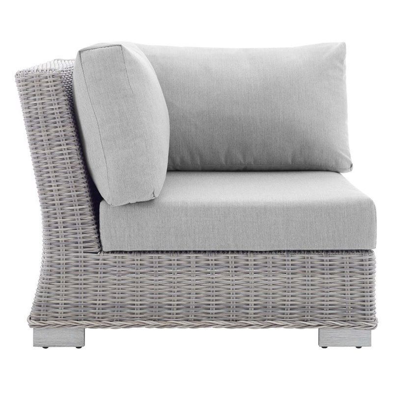 Modway Conway Modern Rattan & Fabric Outdoor Corner Chair in Light Gray