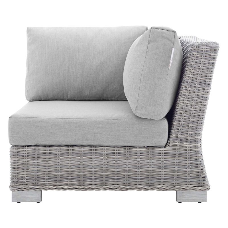 Modway Conway Modern Rattan & Fabric Outdoor Corner Chair in Light Gray