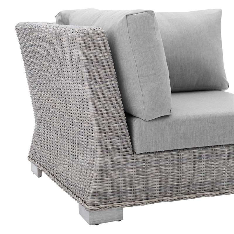 Modway Conway Modern Rattan & Fabric Outdoor Corner Chair in Light Gray