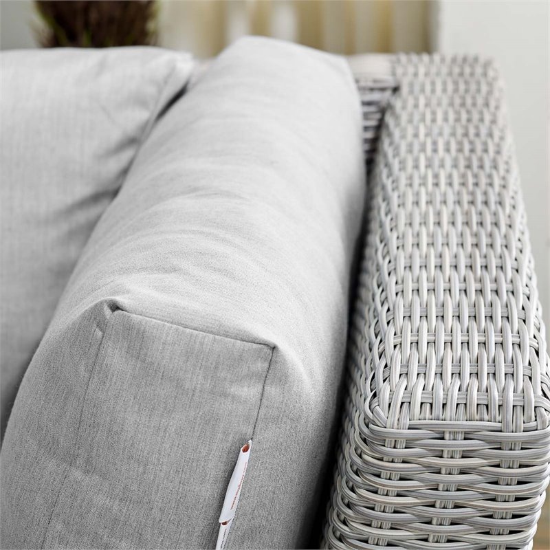 Modway Conway Modern Rattan & Fabric Outdoor Corner Chair in Light Gray