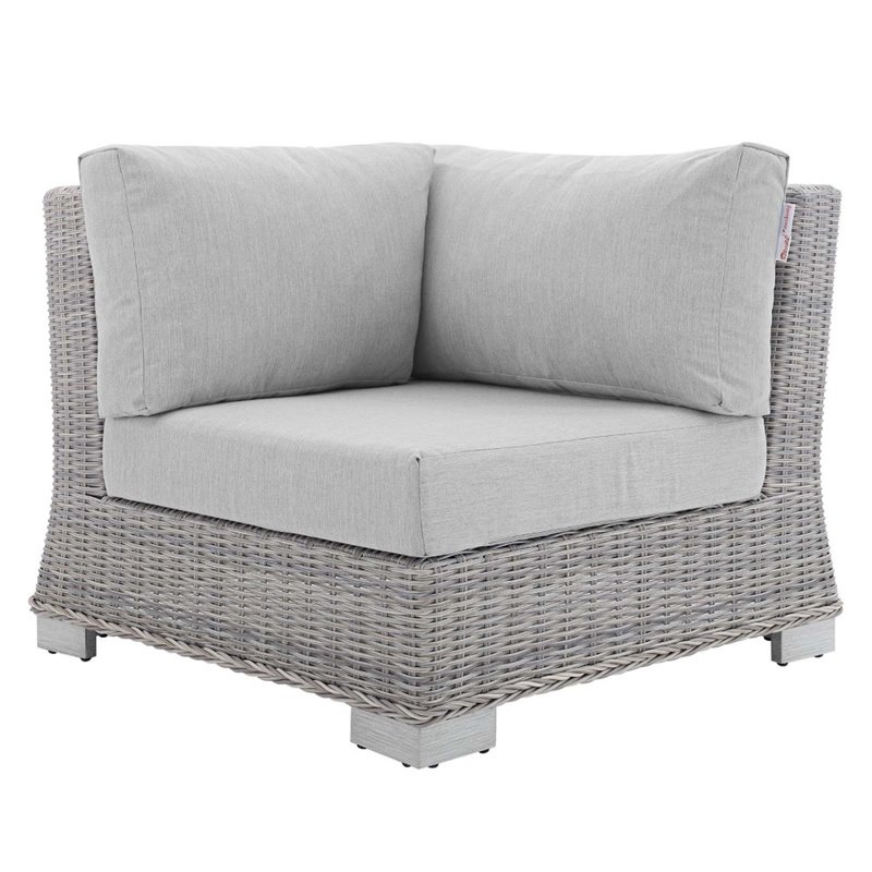 Modway Conway Modern Rattan & Fabric Outdoor Corner Chair in Light Gray