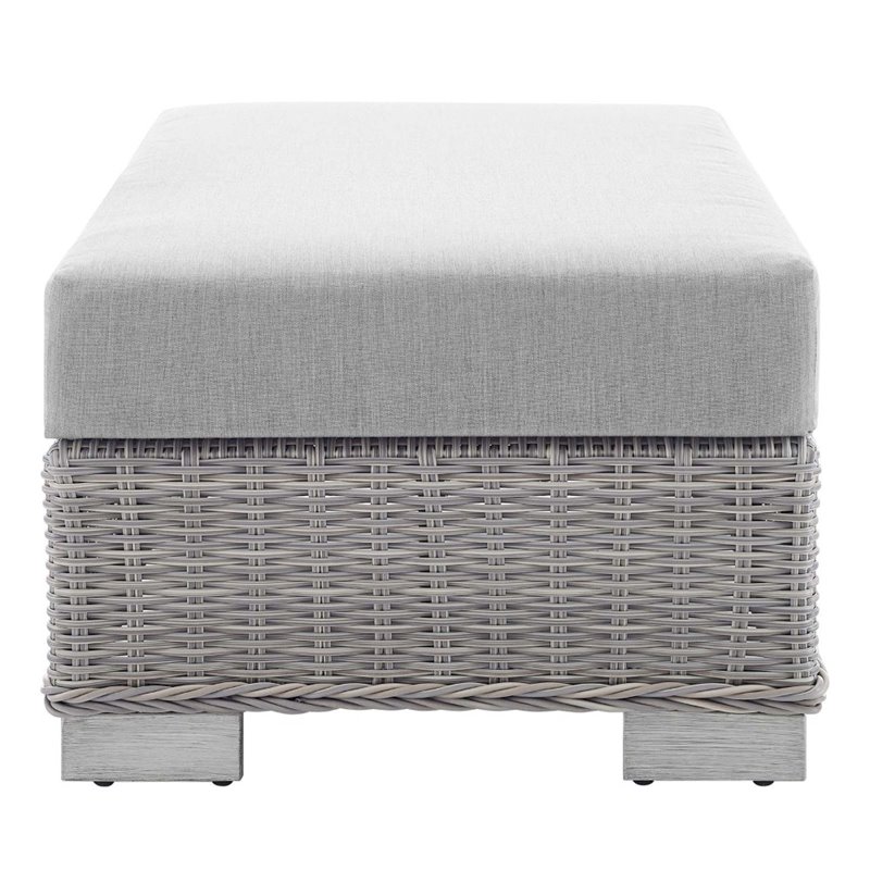 Modway Conway Modern Rattan & Fabric Outdoor Ottoman in Light Gray