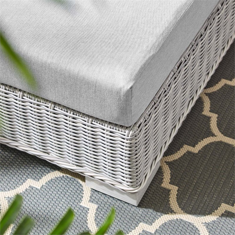 Modway Conway Modern Rattan & Fabric Outdoor Ottoman in Light Gray