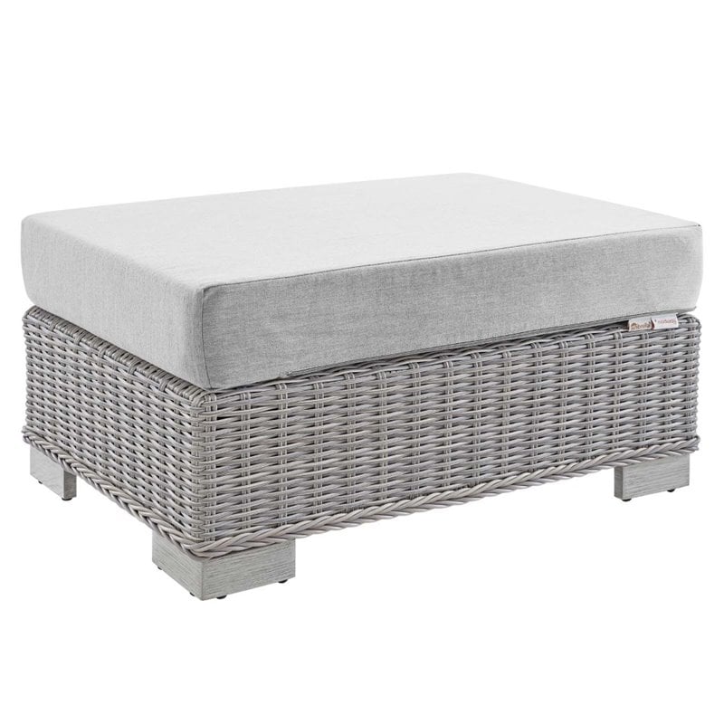 Modway Conway Modern Rattan & Fabric Outdoor Ottoman in Light Gray