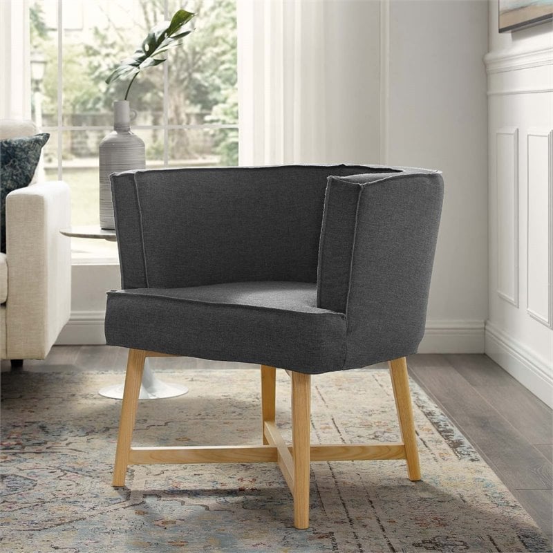 Modway Anders Polyester Fabric and Ash Wood Accent Chair in Gray