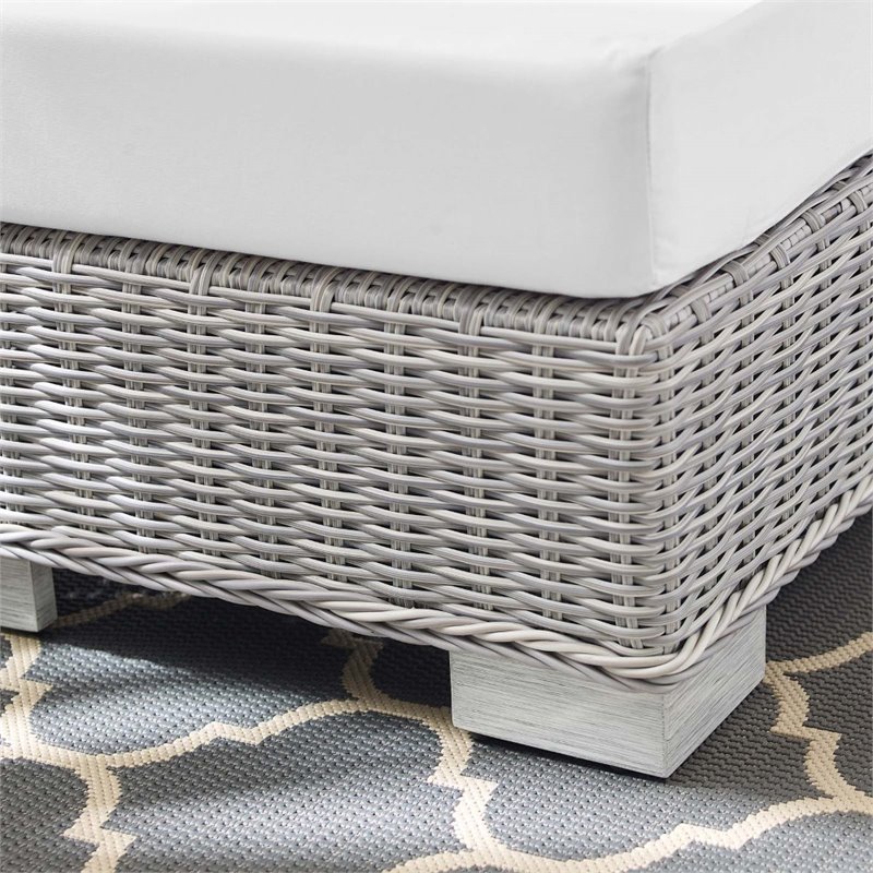Modway Conway Modern Rattan & Fabric Outdoor Ottoman in Light Gray/White
